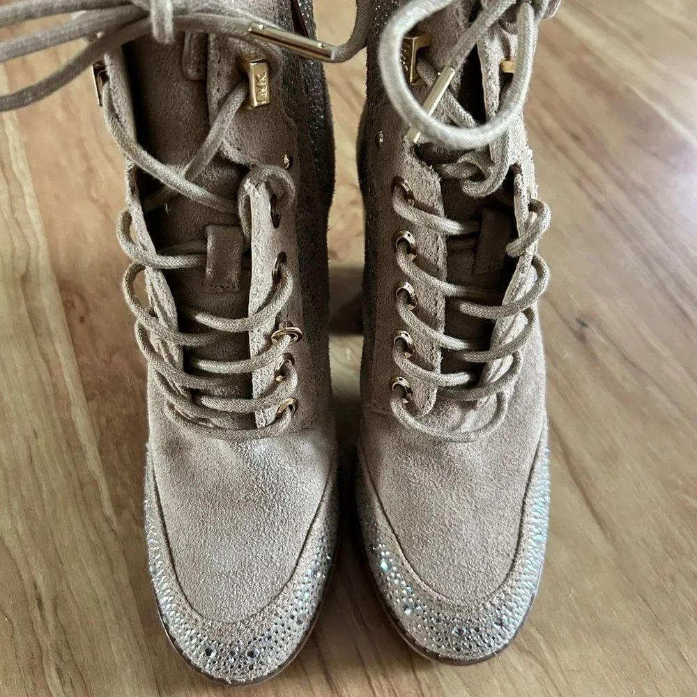Michael Kors Beige Suede Ankle Boots with Rhinestones